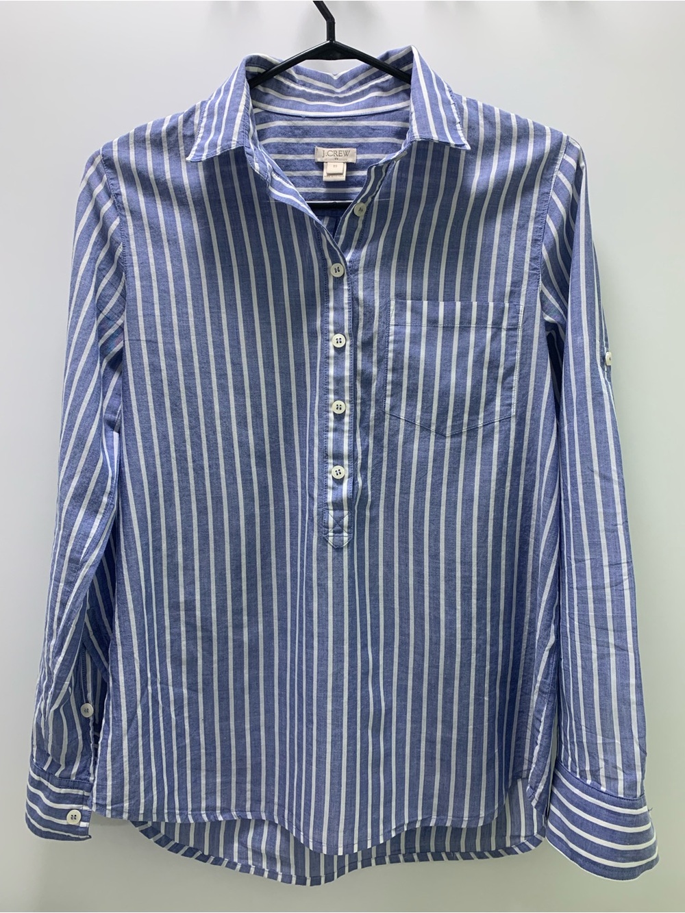 J. Crew Blue and White Vertical Stripe Button-Front Shirt